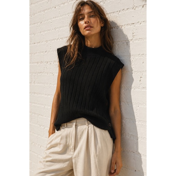 Bare Exposure Sweaters - Vintage Bare Traps Black Ribbed Sweater Vest Mock Neck Dark Academia M